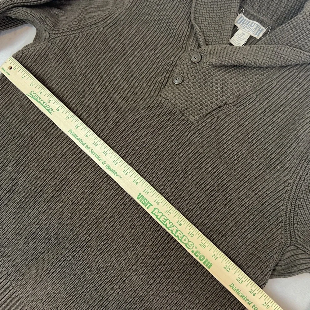 Duluth Sweater Mens 2XL Brigadier Shawl Collar Fisherman Knit Chunky Elbow Patch